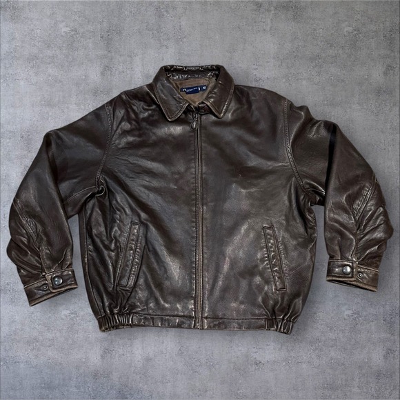 Nautica Other - Nautica Genuine Leather Bomber Jacket Brown Size 42 Zip Front‎ Lined Classic